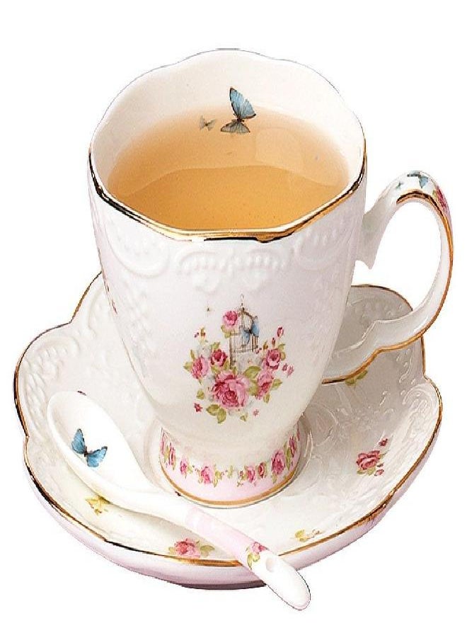Jusalpha® Fine China Flower Series Tea Sets, Tea Cup Saucer Set with Teapot Warmer- Filter and Spoon, 16pcs in 1 set (16pcs set)