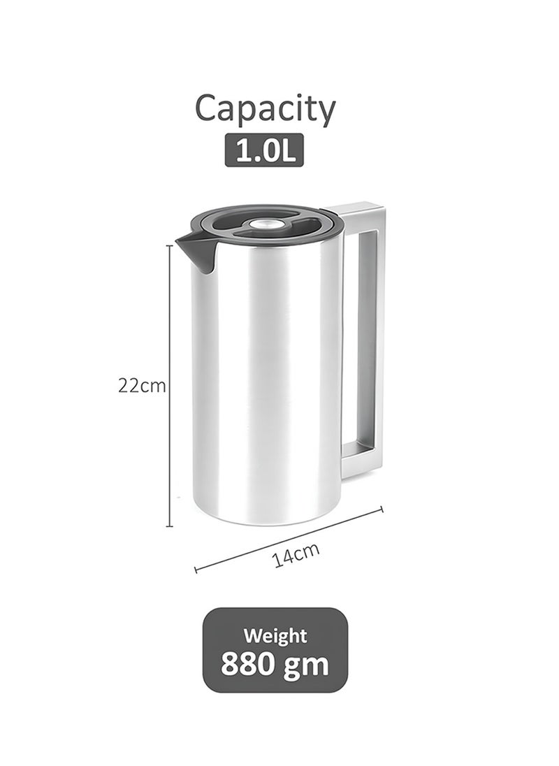 Premium Stainless Steel Vacuum Insulated Flask Lock-Unlock Lid & Steel Handle Leakproof Includes Info Booklet 1.0L
