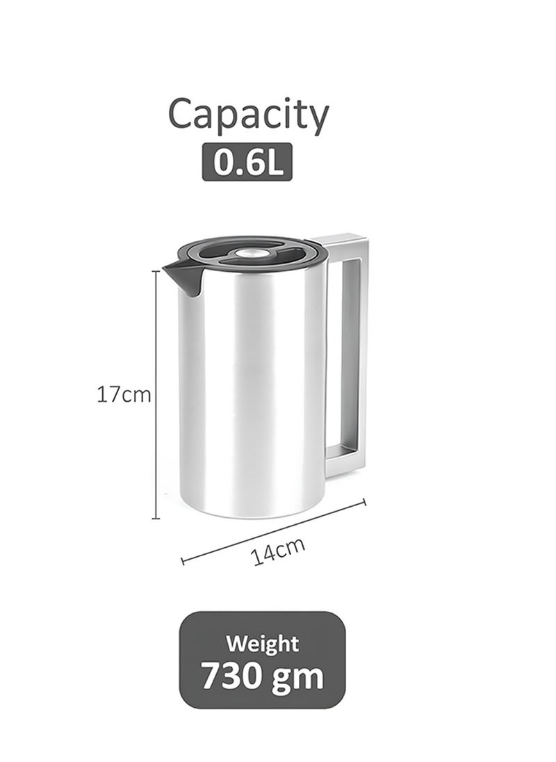 Premium Stainless Steel Vacuum Insulated Flask Lock-Unlock Lid & Steel Handle Leakproof Includes Info Booklet 0.6L