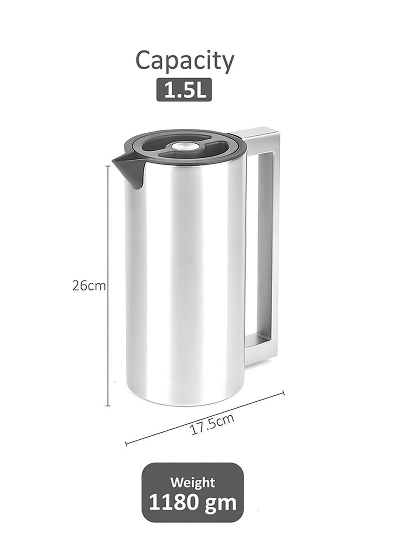 Premium Stainless Steel Vacuum Insulated Flask Lock-Unlock Lid & Steel Handle Leakproof Includes Info Booklet 1.5L
