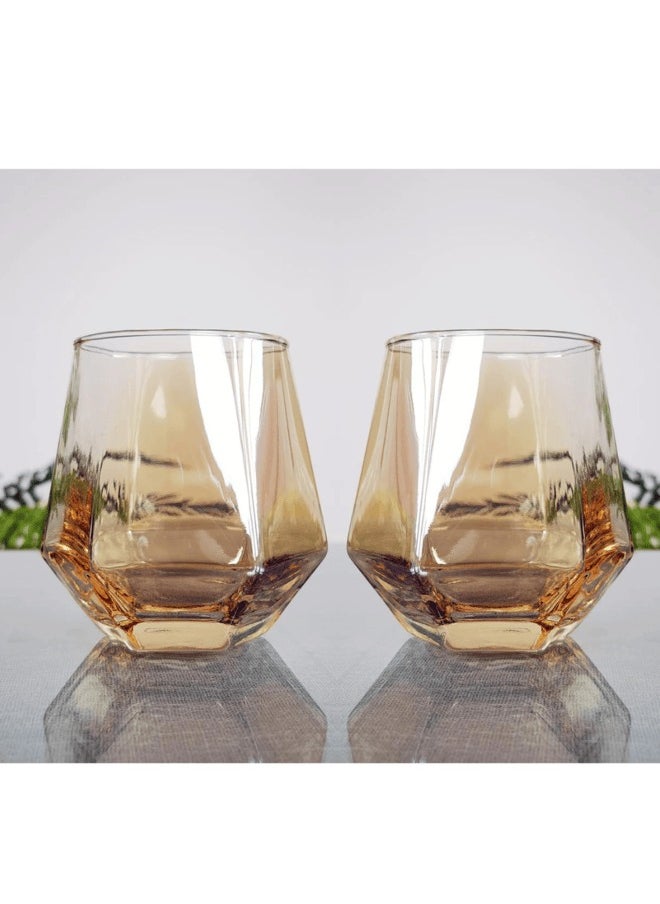 MAAC Home | Elegant Amber Hexagon Glass Cup| Elegant Durable and Classic design Perfect for Family Everyday Use, and Family Get- Together, Restaurant, Banquet and More