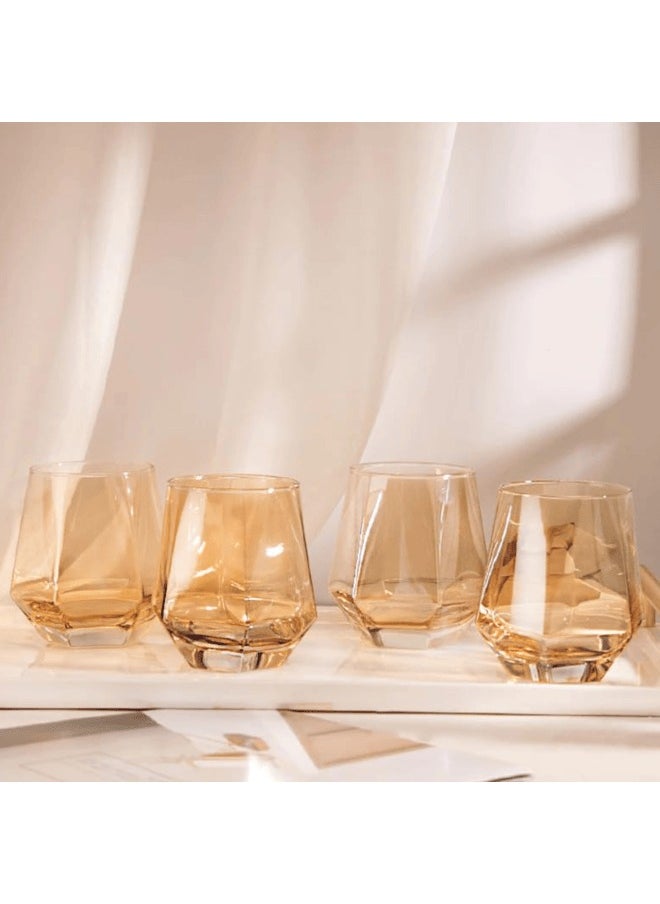 MAAC Home | Elegant Amber Hexagon Glass Cup| Elegant Durable and Classic design Perfect for Family Everyday Use, and Family Get- Together, Restaurant, Banquet and More