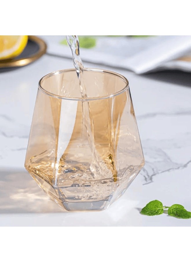 MAAC Home | Elegant Amber Hexagon Glass Cup| Elegant Durable and Classic design Perfect for Family Everyday Use, and Family Get- Together, Restaurant, Banquet and More