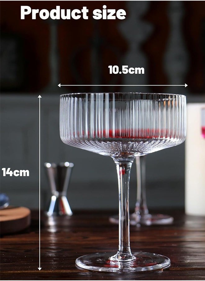 Ribbed Coupe Glasses, 6 Pcs 10 oz Vintage Cocktail Coupe Glasses Set, Unique Martini Glass, Classic Cocktail Galssware, Bar Drinking Glasses Set Pefect for Cocktail, Wine, Champagne & Gift