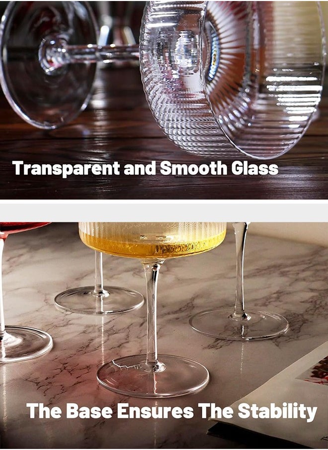 Ribbed Coupe Glasses, 6 Pcs 10 oz Vintage Cocktail Coupe Glasses Set, Unique Martini Glass, Classic Cocktail Galssware, Bar Drinking Glasses Set Pefect for Cocktail, Wine, Champagne & Gift