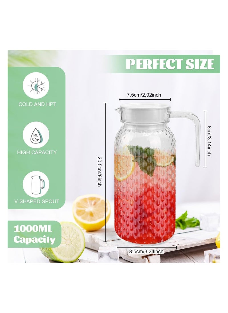 Acrylic Pitcher with Lid and Handle, 1 Litre Clear Water Pitcher 2 Pack, Unbreakable Beverage Pitcher Transparent Juice Container Fridge Door Jug, for Milk Juice Iced Tea Lemonade (BPA-Free)