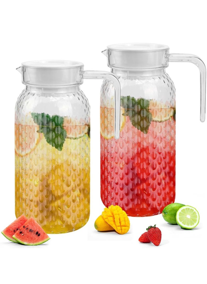 Acrylic Pitcher with Lid and Handle, 1 Litre Clear Water Pitcher 2 Pack, Unbreakable Beverage Pitcher Transparent Juice Container Fridge Door Jug, for Milk Juice Iced Tea Lemonade (BPA-Free)