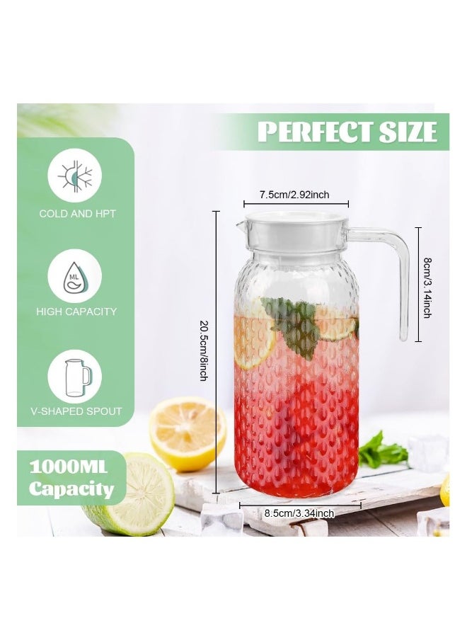 Acrylic Pitcher with Lid and Handle, 1 Litre Clear Water Pitcher 2 Pack, Unbreakable Beverage Pitcher Transparent Juice Container Fridge Door Jug, for Milk Juice Iced Tea Lemonade (BPA-Free)