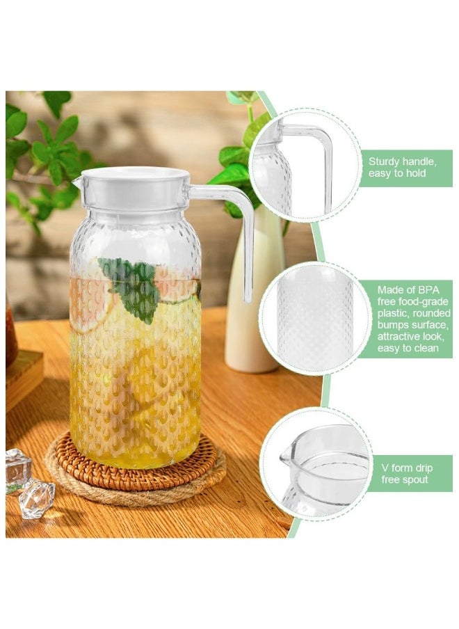 Acrylic Pitcher with Lid and Handle, 1 Litre Clear Water Pitcher 2 Pack, Unbreakable Beverage Pitcher Transparent Juice Container Fridge Door Jug, for Milk Juice Iced Tea Lemonade (BPA-Free)