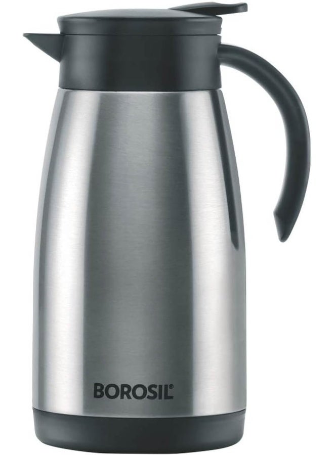 Borosil Vacuum Insulated Stainless Steel Teapot | Tea Pot | Thermal Flask | Thermos | Carafe | Jug | Coffee Pot | For Water, Coffee, Tea | 1 Liter Silver