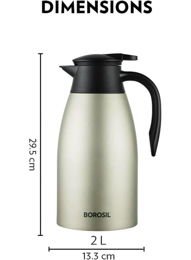 Borosil Stainless Steel Oyster Vacuum Insulated Teapot, 2 L Oyster