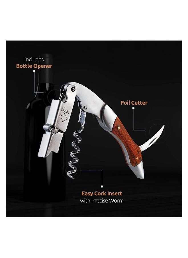 Corkscrew for Waiter with Vegan Leather Sheath Professional Grade Patented Spring Lever Easy Opening Foil Cutter Bottle Opener