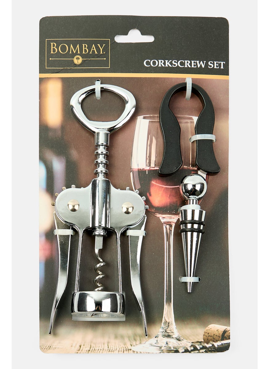 3 Pcs Corkscrew Sets, Silver