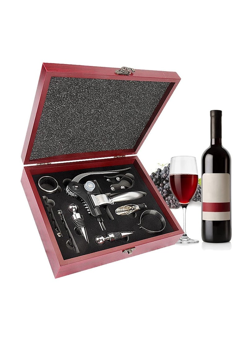 Wine Opener Set Rabbit Type with Wine Stoppers, Drip Ring, Foil Cutter and Extra Corkscrew Premium All-In-One Wine Bottle Opener Kit Elegant Cherry Gift Wood Case