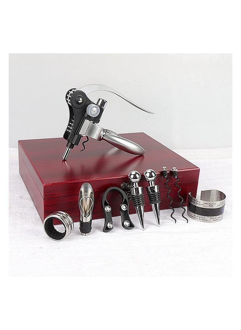 Wine Opener Set Rabbit Type with Wine Stoppers, Drip Ring, Foil Cutter and Extra Corkscrew Premium All-In-One Wine Bottle Opener Kit Elegant Cherry Gift Wood Case