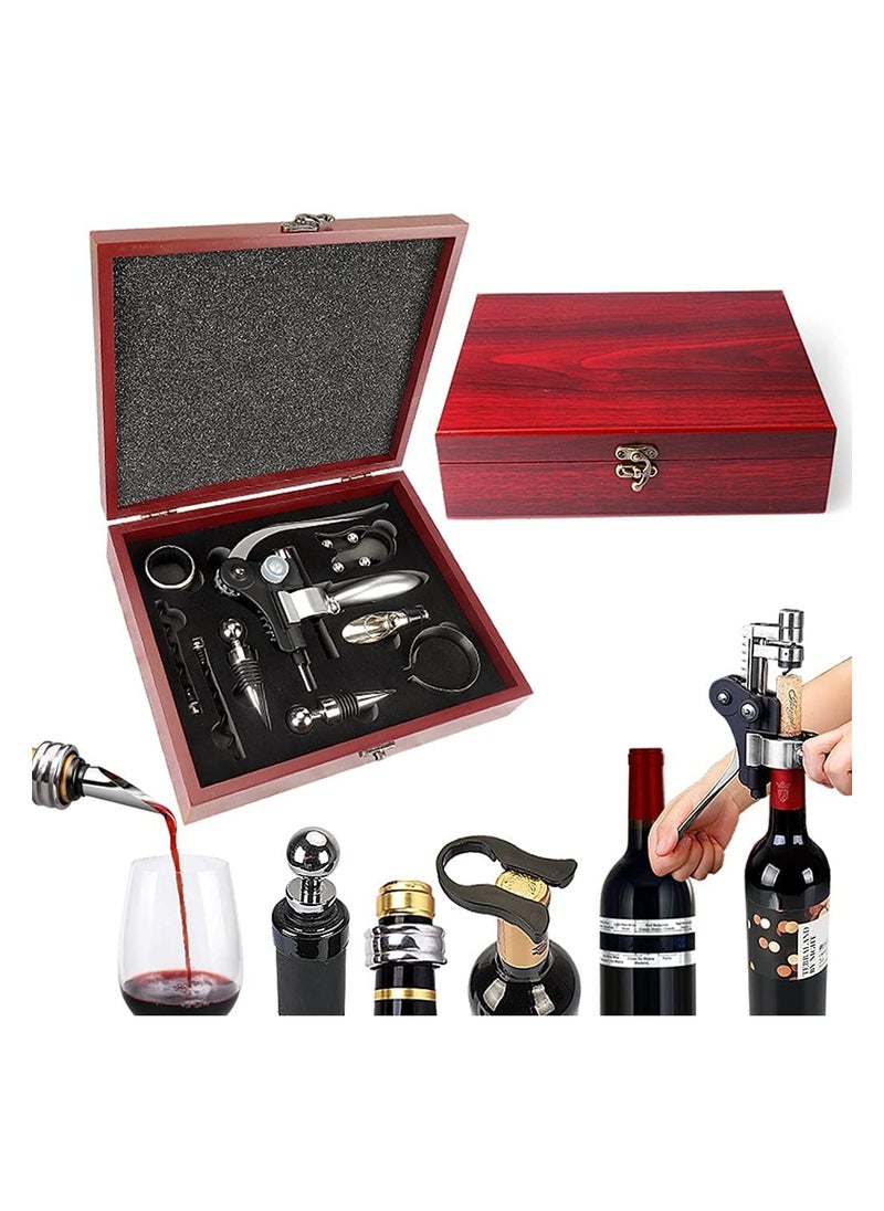 Wine Opener Set Rabbit Type with Wine Stoppers, Drip Ring, Foil Cutter and Extra Corkscrew Premium All-In-One Wine Bottle Opener Kit Elegant Cherry Gift Wood Case