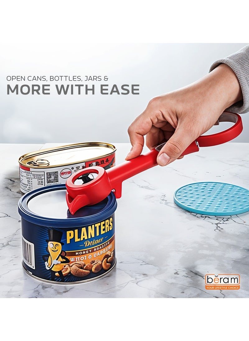 Multi Opener 6-in-1 Multifunctional Tool, Can Opener, Jar Lids, Bottle Caps, Pull Tabs, Safety Seals, Easy Grip for Weak Hands, Ergonomic Design, Effortless Lid & Seal Opener for Kitchen Use