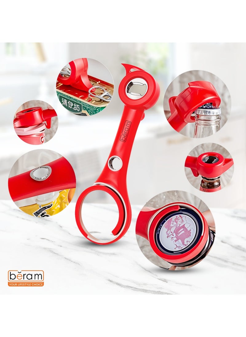 Multi Opener 6-in-1 Multifunctional Tool, Can Opener, Jar Lids, Bottle Caps, Pull Tabs, Safety Seals, Easy Grip for Weak Hands, Ergonomic Design, Effortless Lid & Seal Opener for Kitchen Use