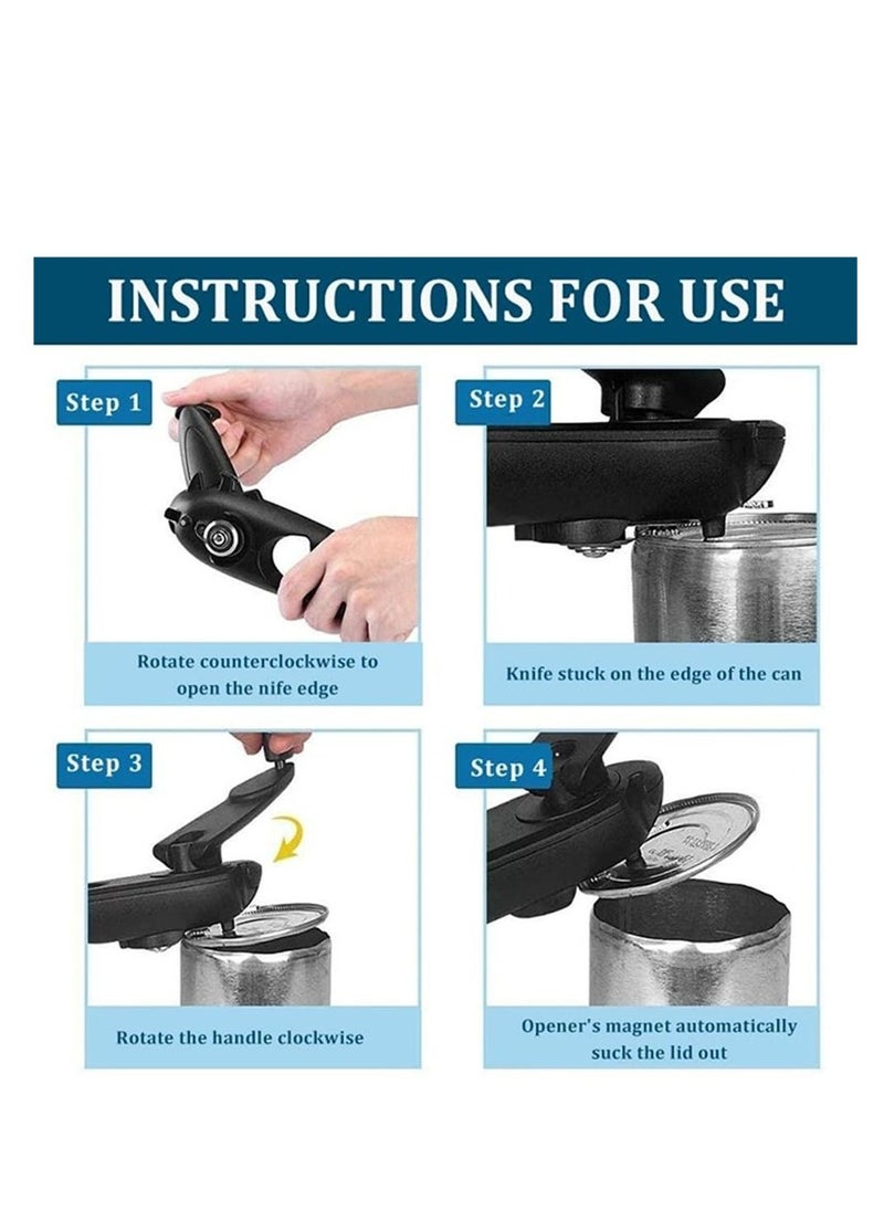 Manual Safety Side Cut Can Opener, Smooth Edge, Long Handle Swing Away Can Opener, Manual Rotating Shaft Designed Save Effort, Manual Can Opener Suitable for Women or Seniors, Suitable for Home