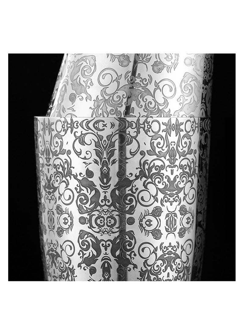 Cocktail Shaker, Stainless Steel Boston Shaker Tin, with Etched Pattern, 2 PCSUnweighted Cocktail Shaker 18oz & 28oz, Martini Shaker, Drink Mixer, Professional Bartender Kits (Royal Pattern)