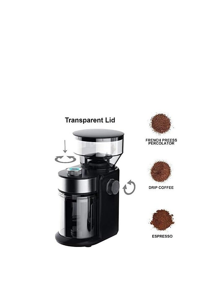 Electric Burr Coffee Grinder Automatic Flat Burr Coffee for French Press Drip Coffee and Espresso Adjustable Burr Mill with 18 settings 2-12 Cup Black