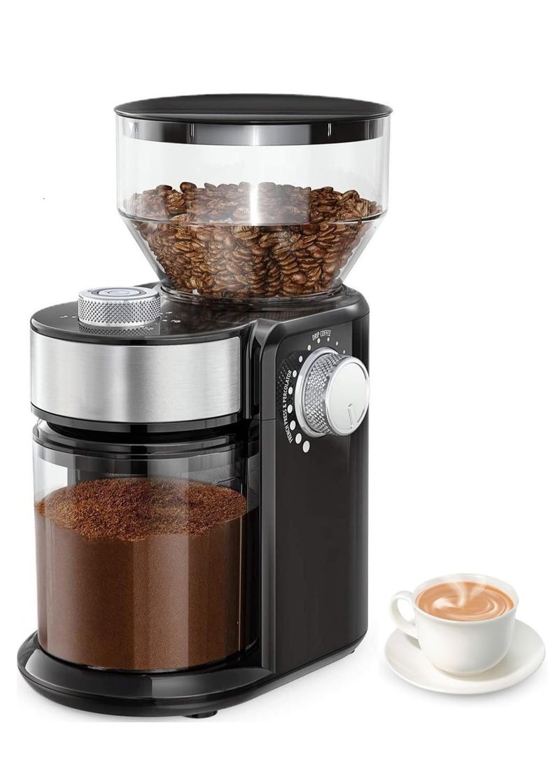 Electric Burr Coffee Grinder Automatic Flat Burr Coffee for French Press Drip Coffee and Espresso Adjustable Burr Mill with 18 settings 2-12 Cup Black