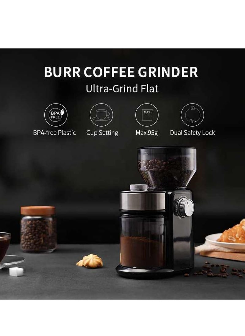 Electric Burr Coffee Grinder Automatic Flat Burr Coffee for French Press Drip Coffee and Espresso Adjustable Burr Mill with 18 settings 2-12 Cup Black