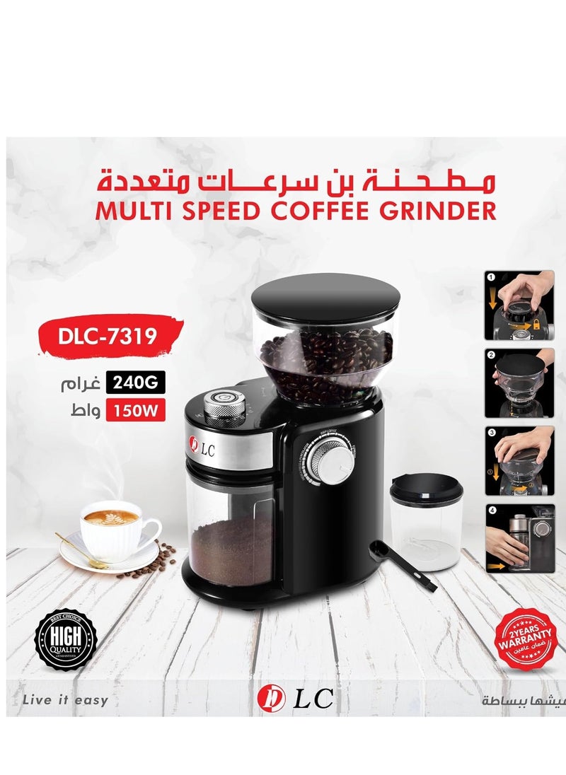 Electric Burr Coffee Grinder Automatic Flat Burr Coffee for French Press Drip Coffee and Espresso Adjustable Burr Mill with 18 settings 2-12 Cup Black