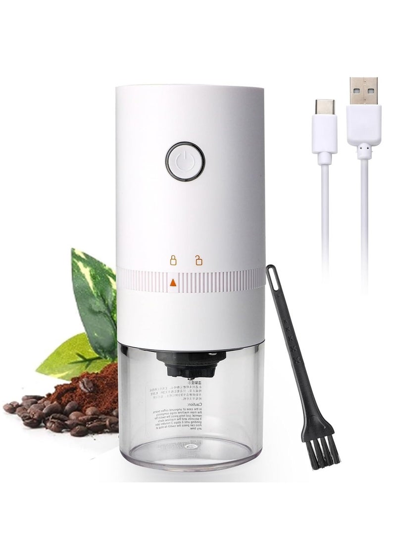 portable electric burr coffee grinder 4 cups small automatic conical burr grinder coffee bean grinder with muli grind setting usb rechargeable cleaning brush included white