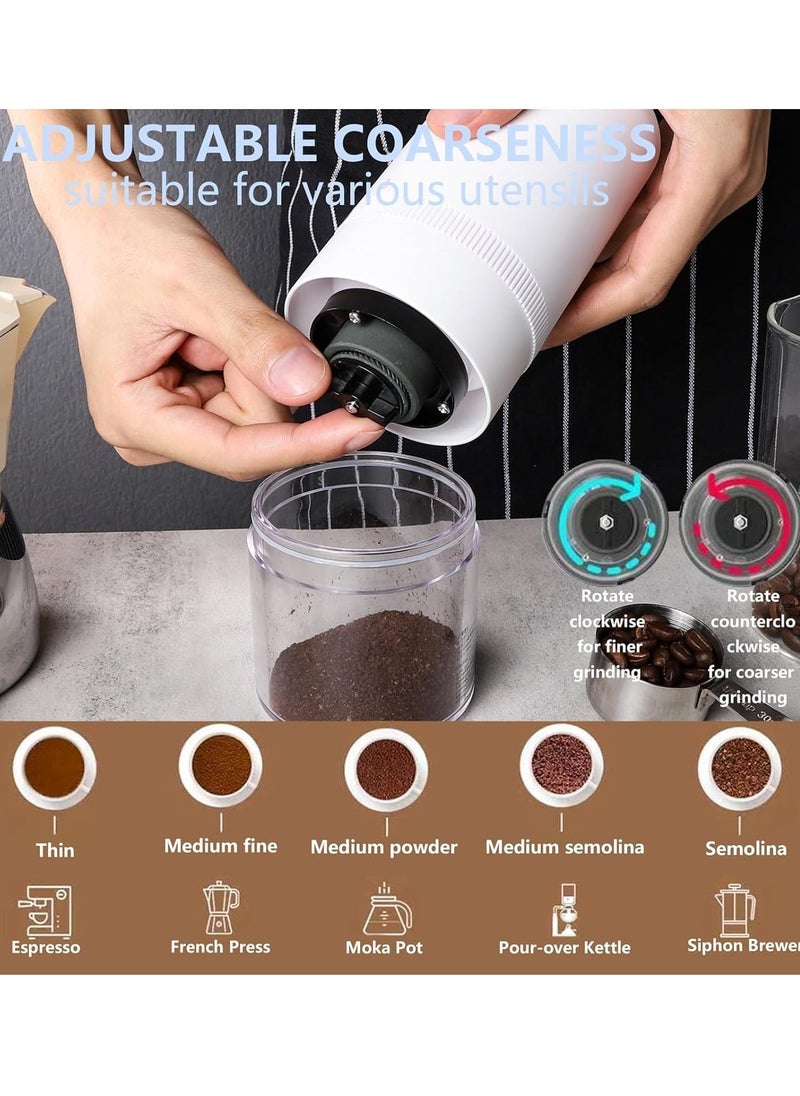 portable electric burr coffee grinder 4 cups small automatic conical burr grinder coffee bean grinder with muli grind setting usb rechargeable cleaning brush included white