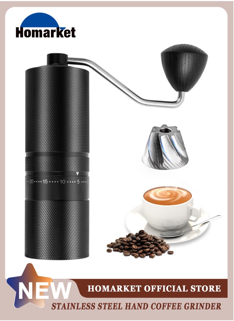 Manual Coffee Grinder with 7 Star Stainless Steel Burr, Hand Coffee Grinder for French Press, Mocha, Espresso, External Adjustable Design, Three Bearing Positioning, Black