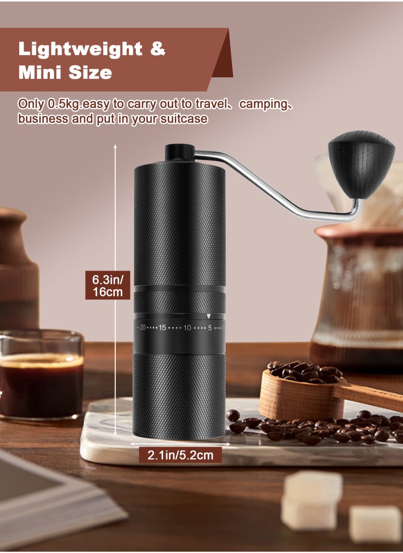 Manual Coffee Grinder with 7 Star Stainless Steel Burr, Hand Coffee Grinder for French Press, Mocha, Espresso, External Adjustable Design, Three Bearing Positioning, Black