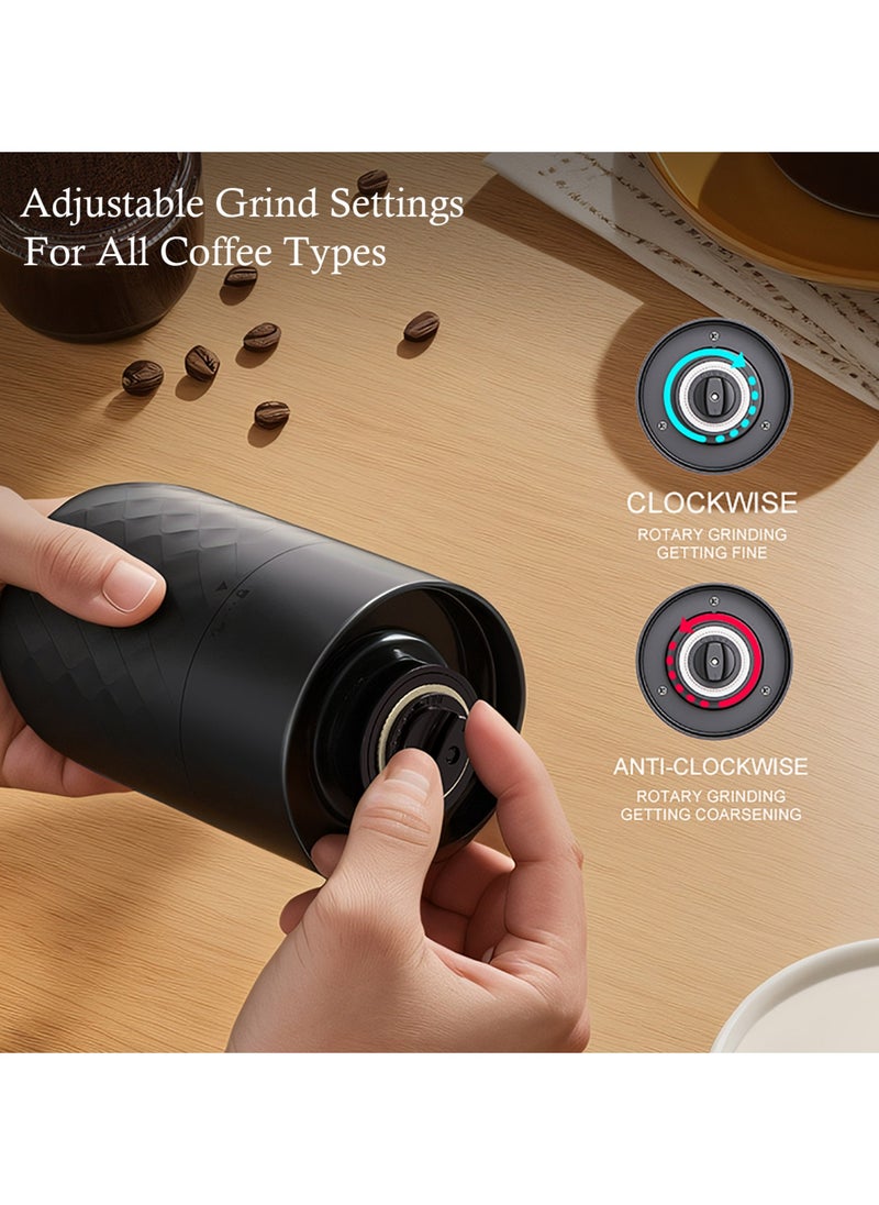 Portable Coffee Grinder, Rechargeable Electric Burr Grinder with Internal Adjustable Grind Settings (Black diamond-patterned)