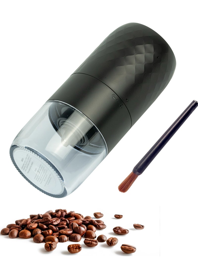 Portable Coffee Grinder, Rechargeable Electric Burr Grinder with Internal Adjustable Grind Settings (Black diamond-patterned)