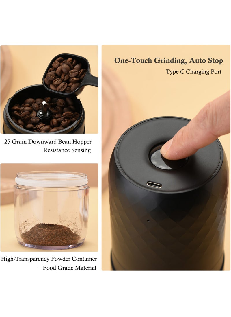 Portable Coffee Grinder, Rechargeable Electric Burr Grinder with Internal Adjustable Grind Settings (Black diamond-patterned)