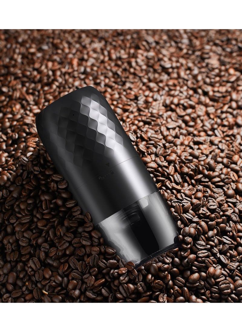 Portable Coffee Grinder, Rechargeable Electric Burr Grinder with Internal Adjustable Grind Settings (Black diamond-patterned)