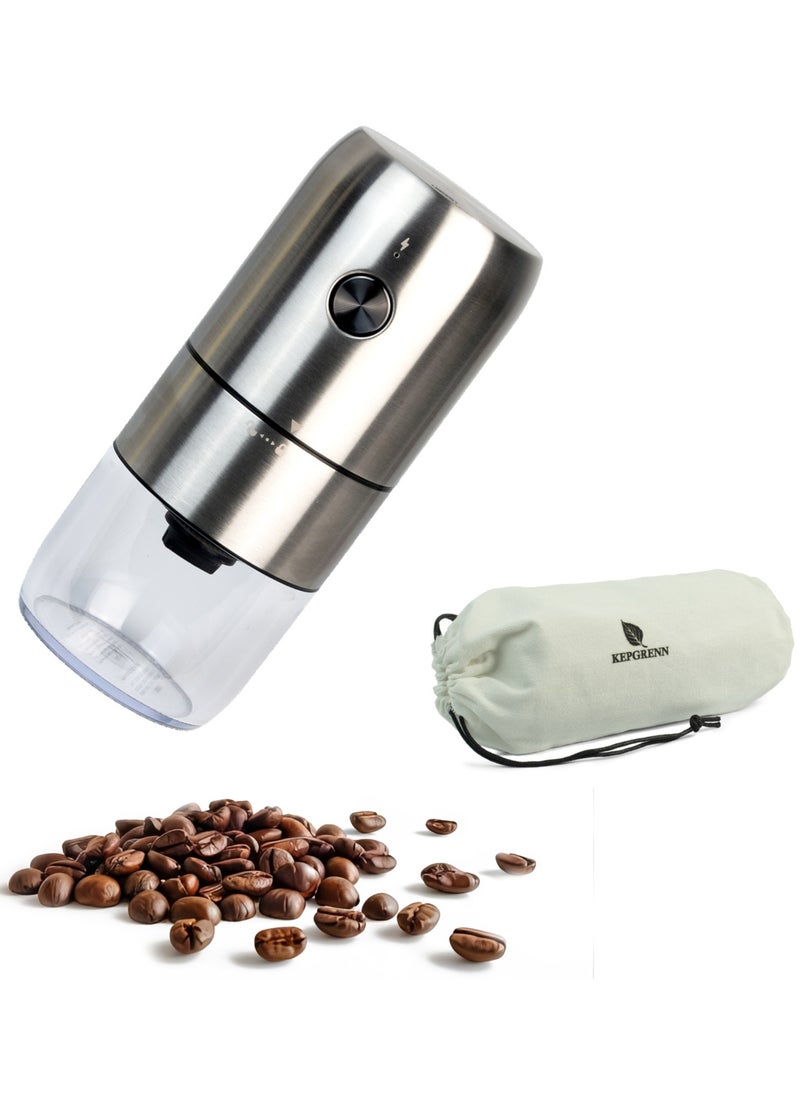 Portable Coffee Grinder, Rechargeable Electric Burr Grinder with Adjustable Grind Settings (Stainless Steel)