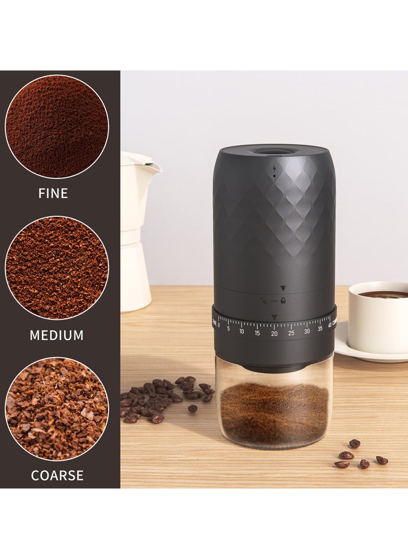 Portable Coffee Grinder, Rechargeable Electric Burr Grinder with External Adjustable Grind Settings (Black diamond-patterned)