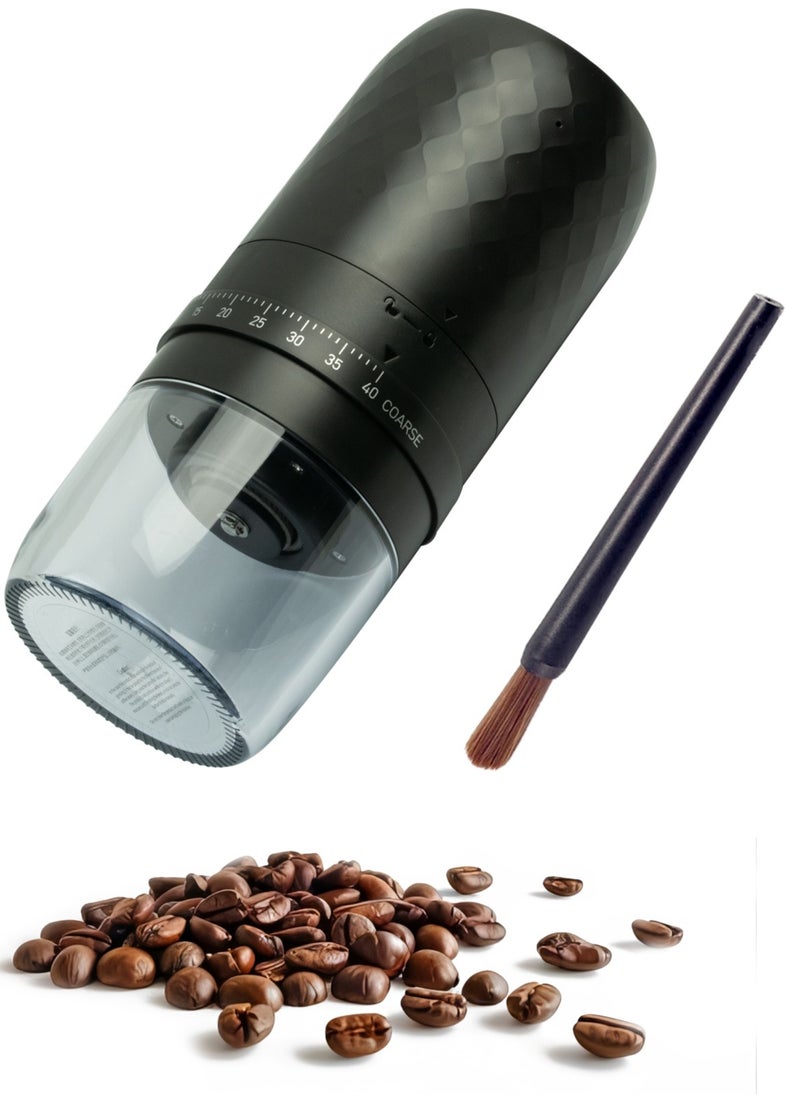 Portable Coffee Grinder, Rechargeable Electric Burr Grinder with External Adjustable Grind Settings (Black diamond-patterned)