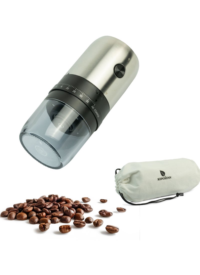 Portable Coffee Grinder, Rechargeable Electric Burr Grinder with External Adjustable Grind Settings (Stainless Steel)