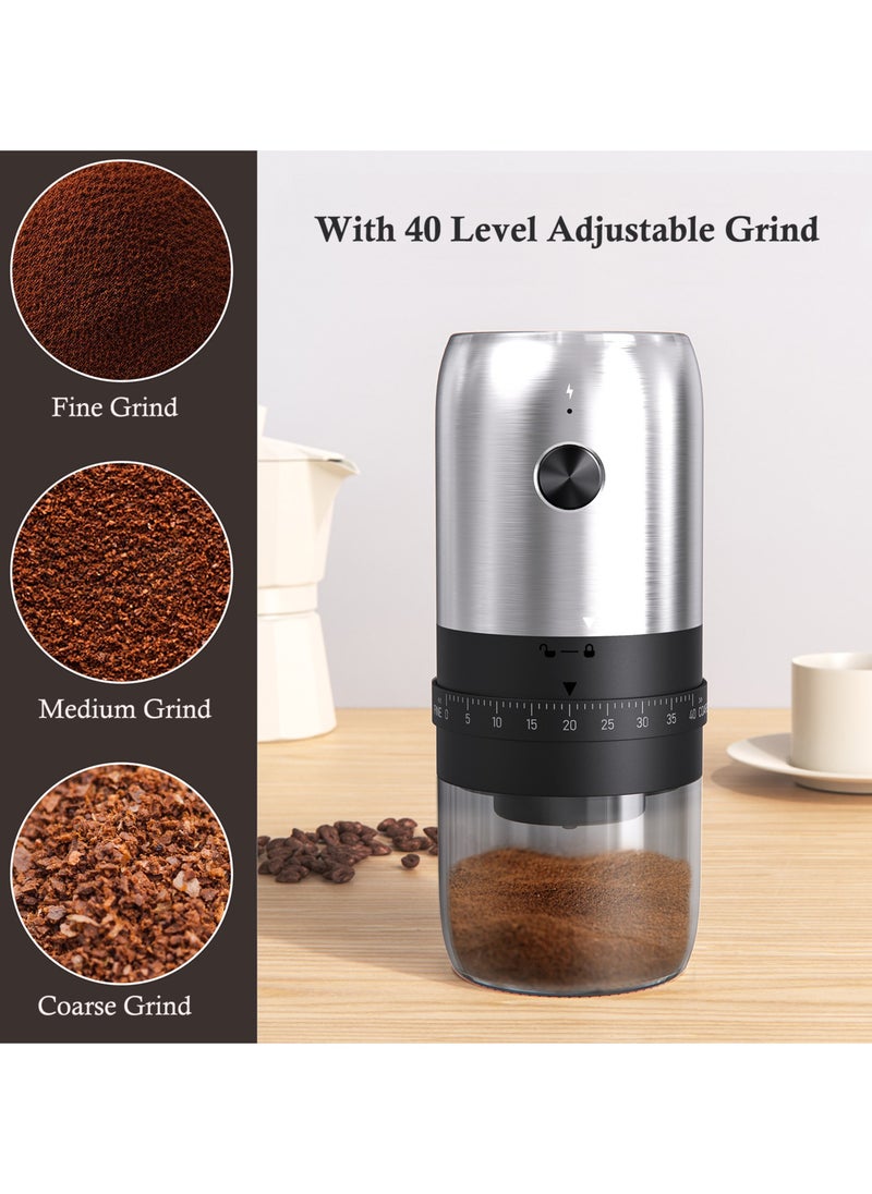 Portable Coffee Grinder, Rechargeable Electric Burr Grinder with External Adjustable Grind Settings (Stainless Steel)