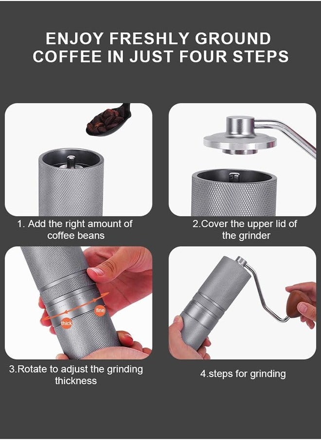 Seven Star Manual Coffee Grinder with Carry Bag and Cleaning Brush, CNC Stainless Steel 28g Capacity Conical Burr for Precision Grinding with Adjustable Settings, Assorted Colors