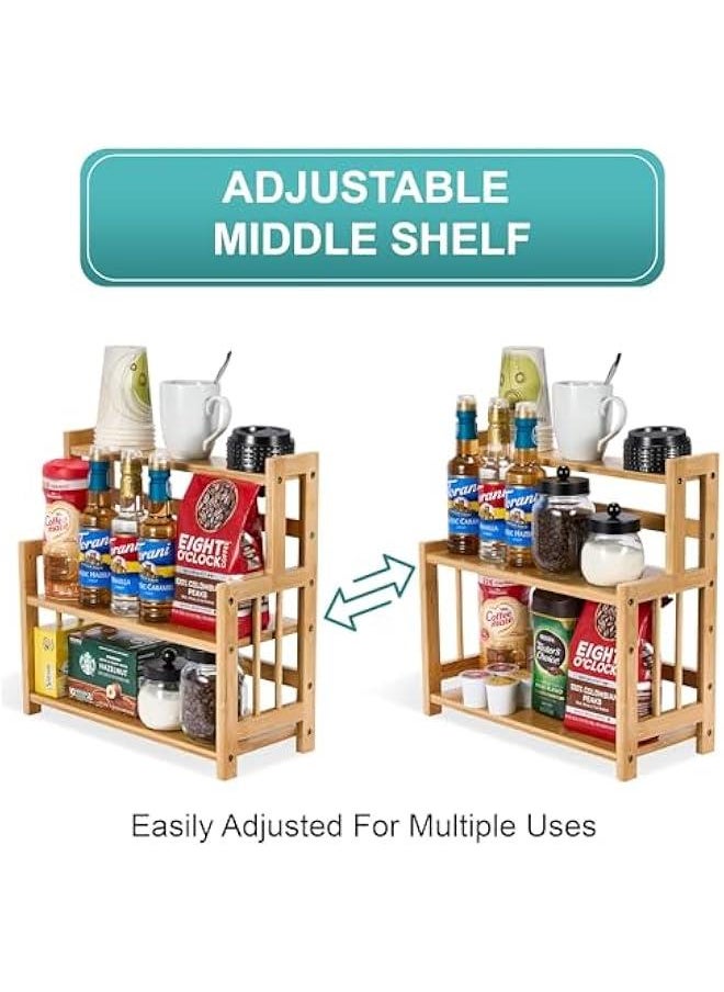 Kitchen Countertop Organizer, Bamboo Wooden Counter Storage Shelf Rack for Spice, Soap, Skin Care, Makeup Display Stand, Bathroom Shelves, Vanity, Office (3-Tier)