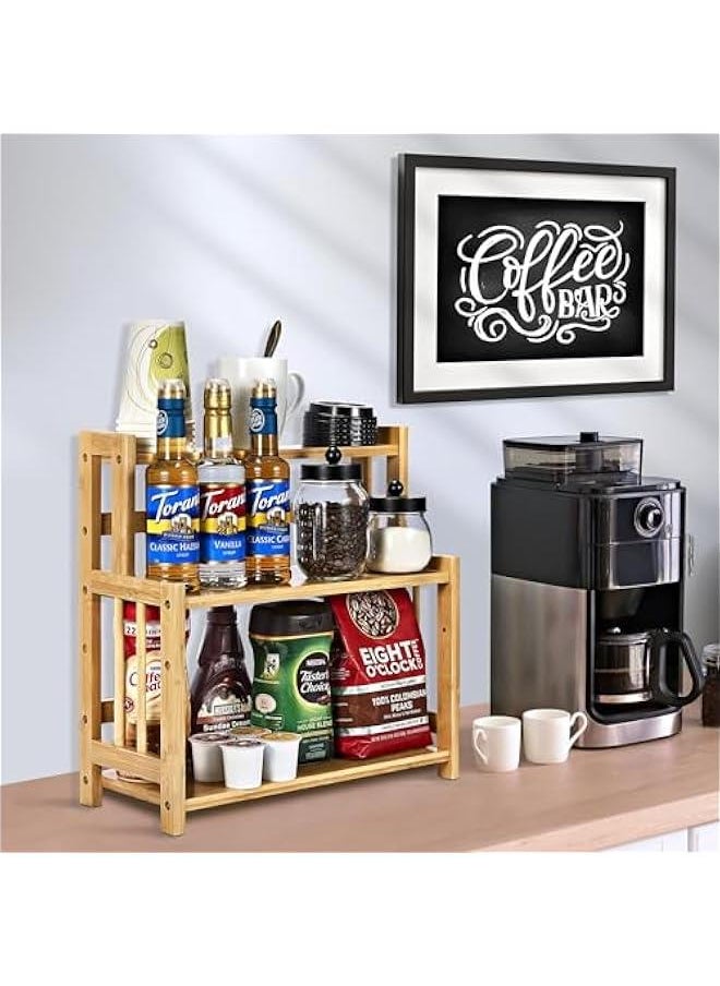 Kitchen Countertop Organizer, Bamboo Wooden Counter Storage Shelf Rack for Spice, Soap, Skin Care, Makeup Display Stand, Bathroom Shelves, Vanity, Office (3-Tier)