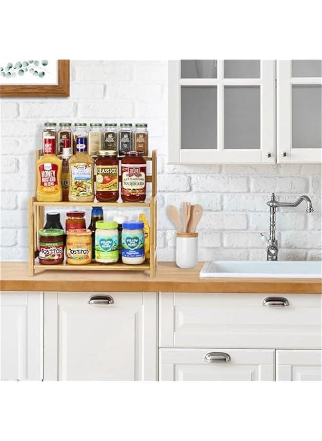 Kitchen Countertop Organizer, Bamboo Wooden Counter Storage Shelf Rack for Spice, Soap, Skin Care, Makeup Display Stand, Bathroom Shelves, Vanity, Office (3-Tier)