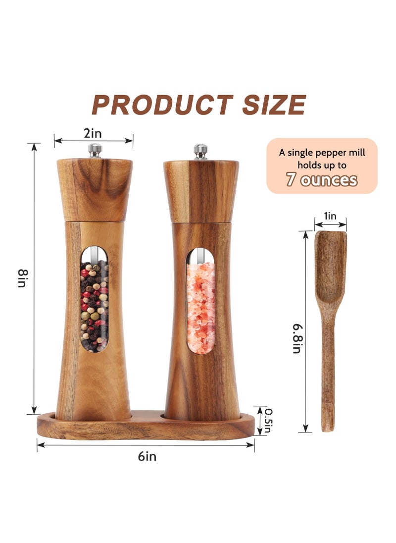 Wooden Salt and Pepper Grinder Set  5-Piece Manual Mill with Acacia Wood, Tray, and Accessories