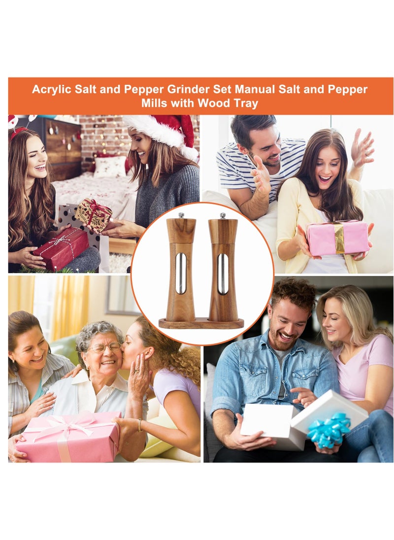 Wooden Salt and Pepper Grinder Set  5-Piece Manual Mill with Acacia Wood, Tray, and Accessories