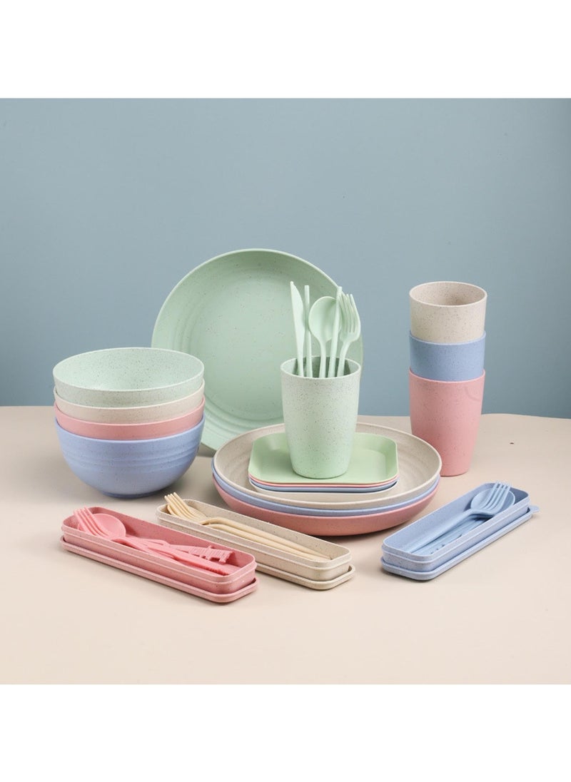 44 pc Portable Tableware Set, Lightweight Home Rice Bowl Dinner Plate Cup,Suitable for Family Use ,4 Color
