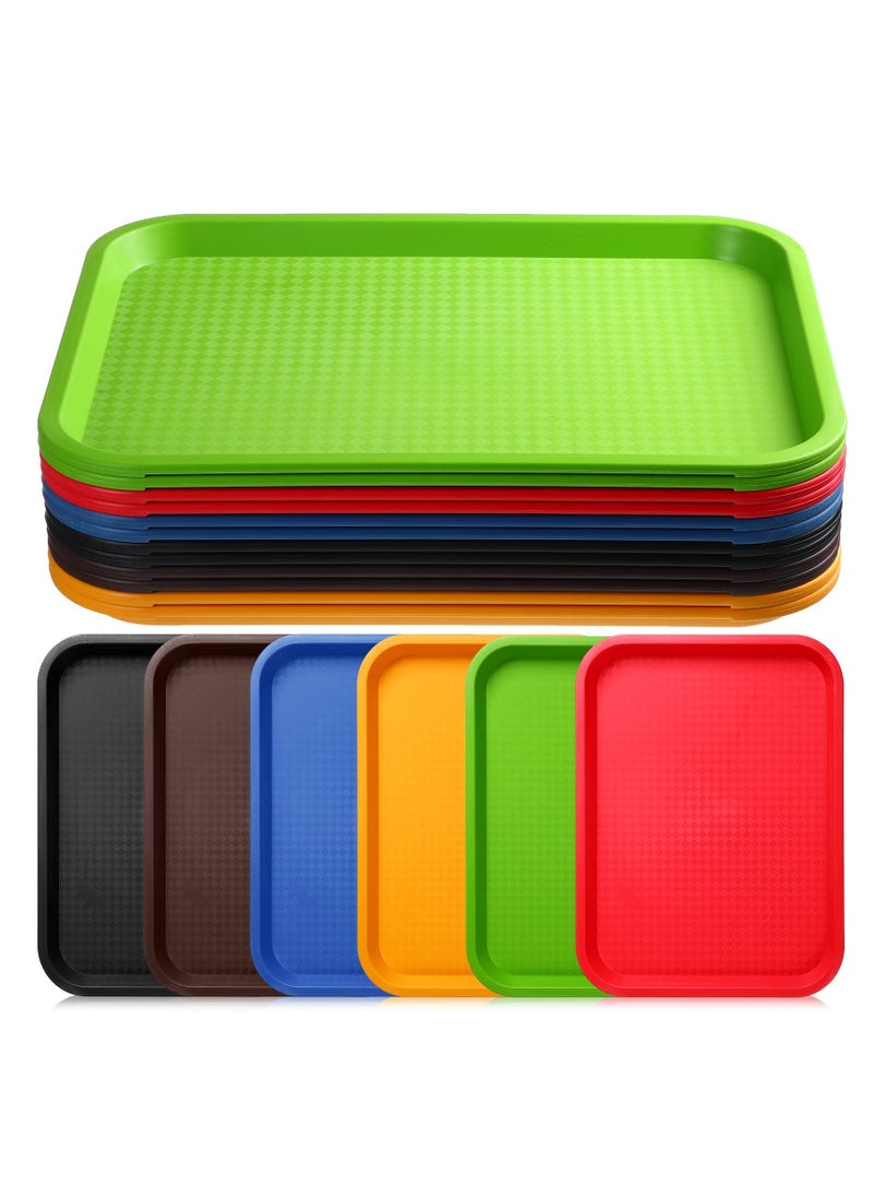 6 Plastic Food Trays, 10.6 x 13.8 Inch Restaurant Serving Tray, Cafeteria Trays for Lunch Coffee Table Restaurant Kitchen Party, 6 Colors