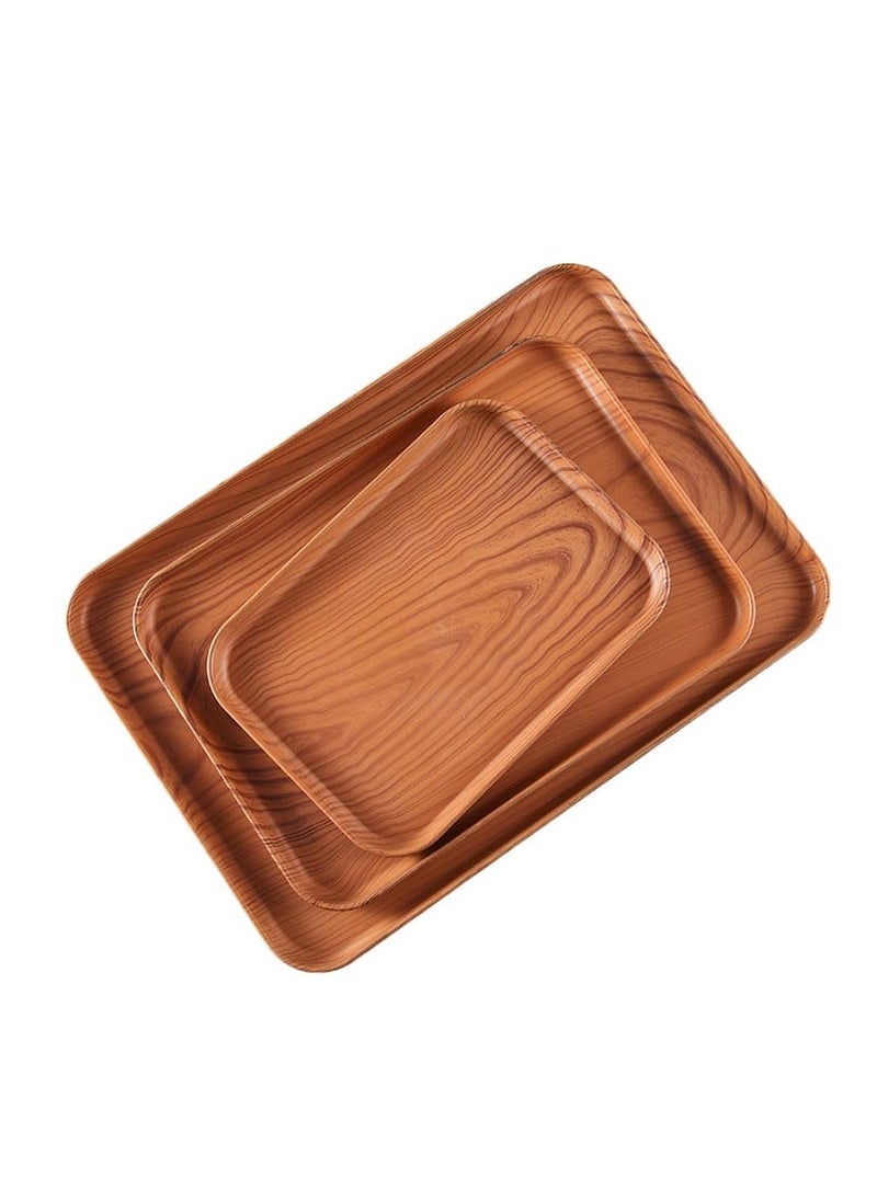 Plastic Rectangle Trays Set of 3, Wood Grain Non-Slip Base, Tray Organizer for Holding Fruit Bread Coffee Cosmetics Bathroom Table and Kitchen